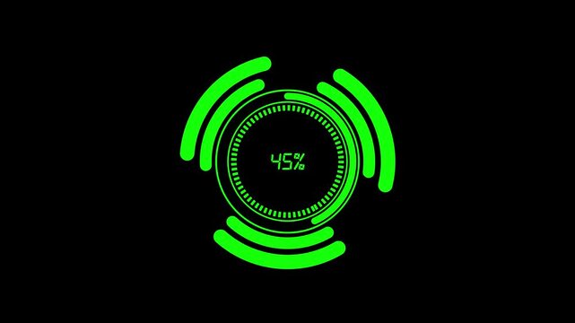 Green circular loading indicator displaying one percent on a black background