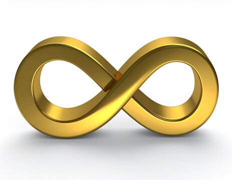 Golden 3D infinity symbol against a white background