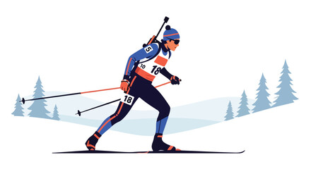 Obraz premium A stylized illustration depicts a biathlete in motion on a snowy landscape