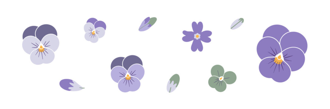 Minimalist edible pansies and violets icons &ndash; Great for bakery branding, floral cake decoration, or culinary education.
