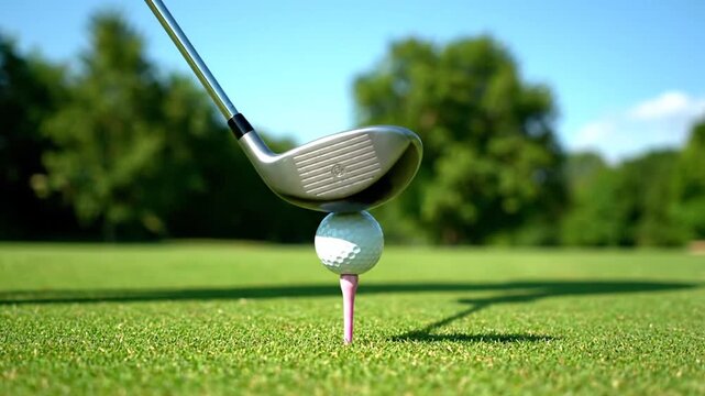 Golf ball on tee with sunny day.