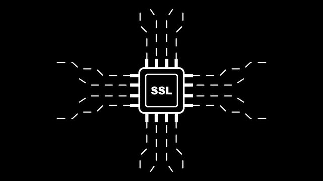 S S l encryption technology white circuit board symbol on black background cybersecurity concept