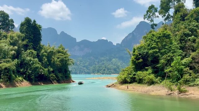 Beautiful limestone cliffs and the lake view at Kao Sok National park in Thailand