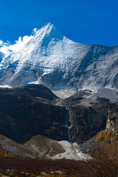 The last Shangri La, Yangmaiyong (or Jampayang in Tibetan) mountain peak in Yading, Daocheng County, Sichuan Province, China.