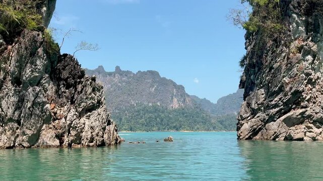 Beautiful limestone cliffs and the lake view at Kao Sok National park in Thailand