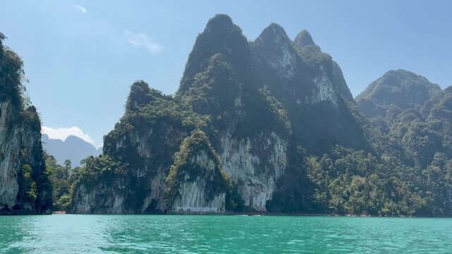 Beautiful limestone cliffs and the lake view at Kao Sok National park in Thailand