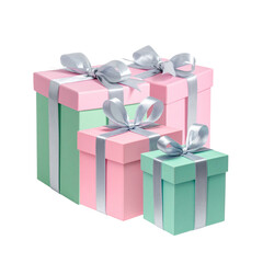 Fototapeta premium A pink gift box tied with a silk ribbon is placed on a white background.