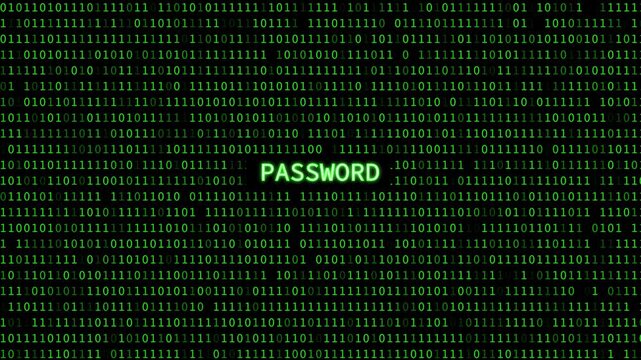 Cyber neon green password binary text data flow technology and programming background video 4k 30fps
