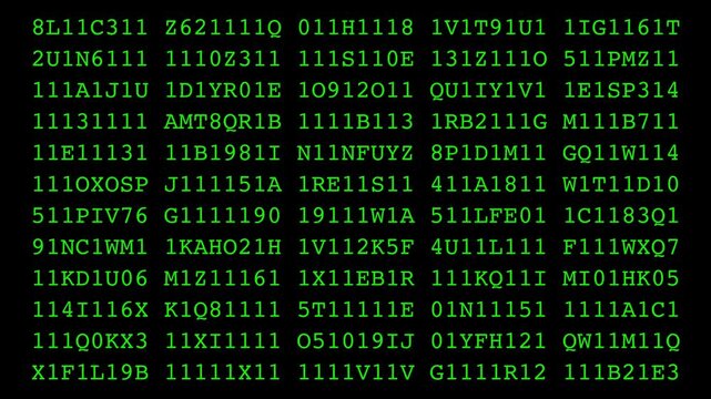 Cyber neon green random 6 digit code text data bundle technology and programming background video 4k 30fps