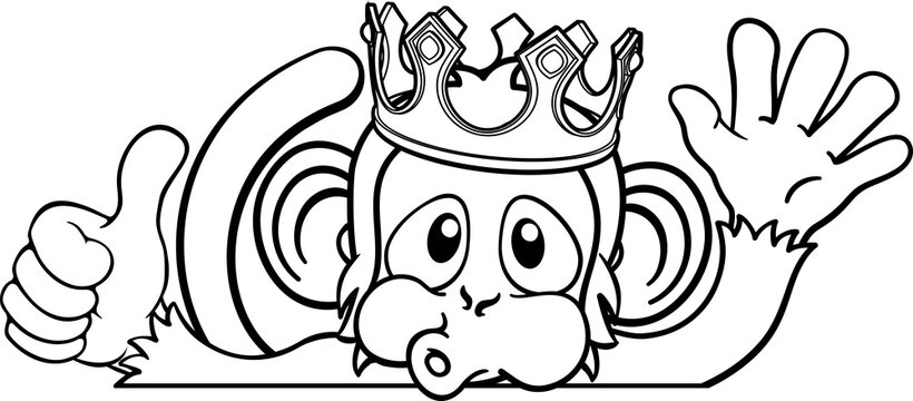 Monkey King Crown Thumbs Up Waving Sign Cartoon