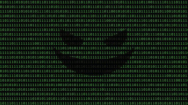 Cyber neon green evil face binary text data flow technology and programming background video 4k 30fps