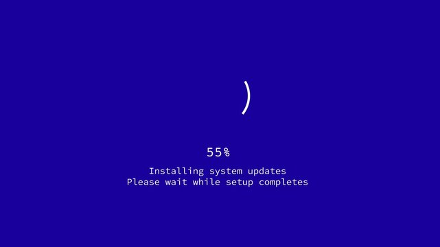 Blue screen system error background with loading circle and percent video 4k 30fps