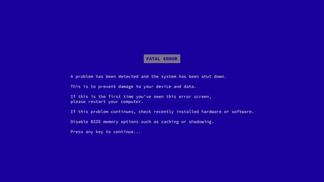 Blue screen system error background with fatal error title video 4k 30fps