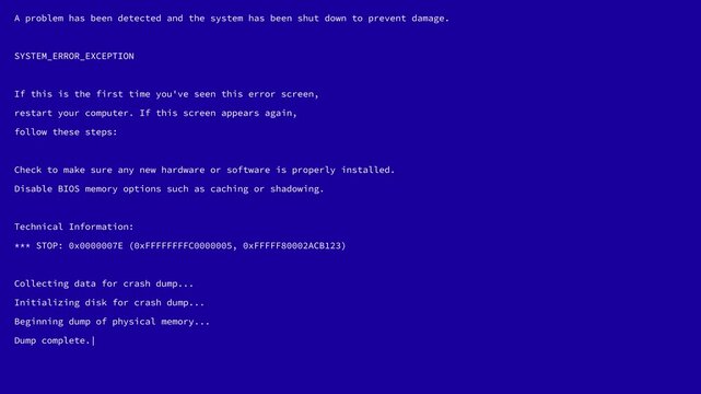 Blue screen system error background text video 4k 30fps