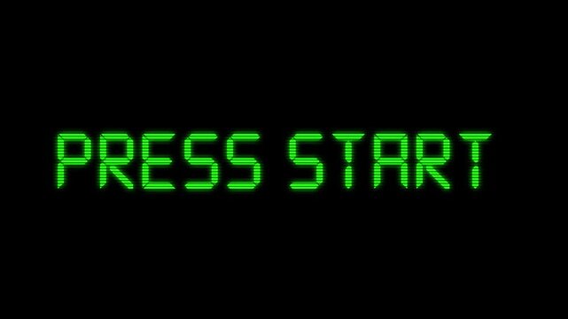 Futuristic cyber neon green digital English press start text animation video 4k 30fps
