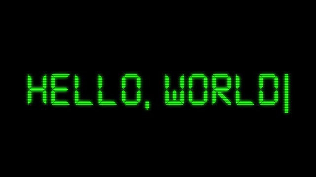 Futuristic cyber neon green digital English hello world text animation video 4k 30fps