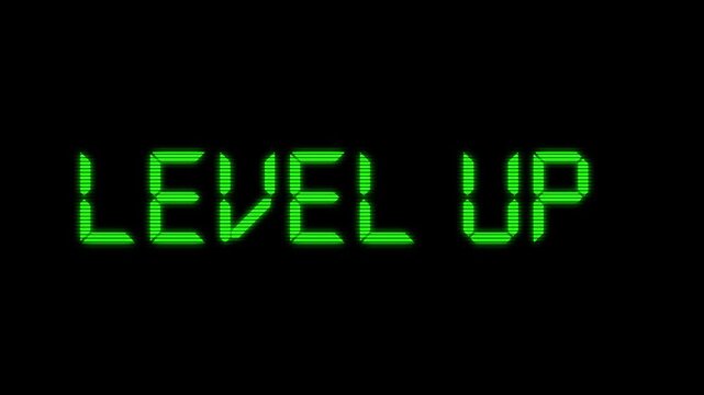 Futuristic cyber neon green digital English level up text animation video 4k 30fps