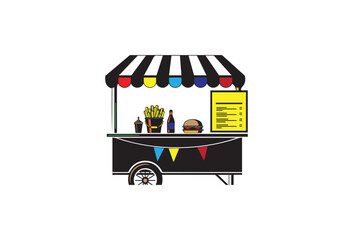 Obraz premium Vector illustration of a food cart with striped awning