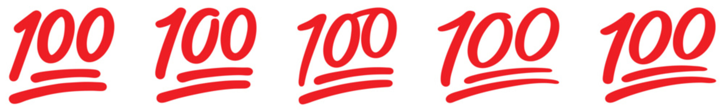 100 points icon set with handwritten hundred, score, rating, check mark, approval, exam result, feedback, grade symbols. Red 100 sign styles, hundred, 100, vector
