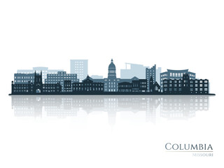 Obraz premium Columbia skyline silhouette with reflection. Landscape Columbia MO. Vector illustration.