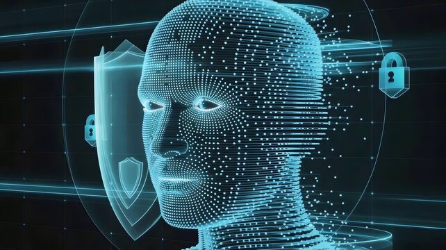 Digital identity concept with glowing blue nodes &ndash; Suitable for cyber protection, data privacy, or futuristic tech themes.
