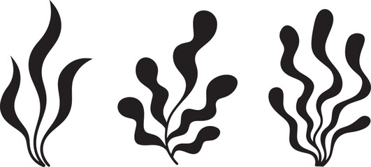 Obraz premium seaweed silhouette icon set marine algae underwater plant minimal shapes