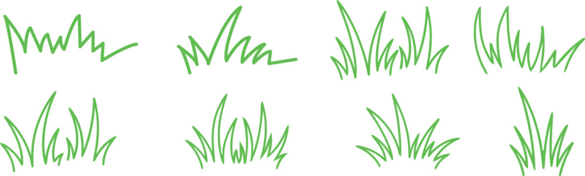 Hand drawn grass line doodle for garden pattern lawn design and herb marker vector isolated element