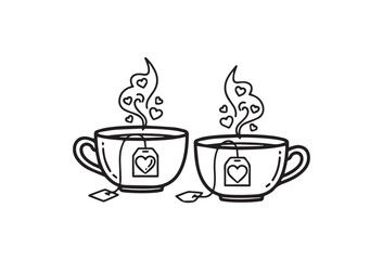 Obraz premium Set of 2 steaming tea cup icons vector