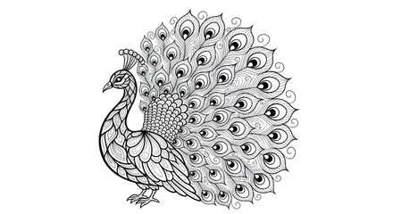 Fototapeta premium Intricate Peacock Line Art - Ornamental Bird Drawing