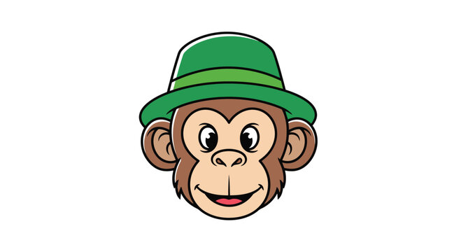 Cartoon Monkey Head Wearing a Green Hat Illustration.