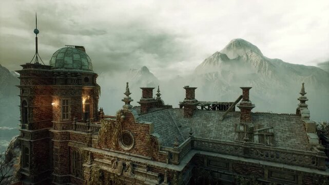 Baroque facade with carved ornamentation and patina, detailed reliefs and cherub motifs, weathered stone and moss, dramatic shadows emphasizing craftsmanship