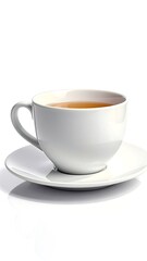Obraz premium A white teacup on a matching saucer against a white background