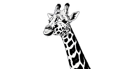 Close-up sketch of a giraffe head and neck, black and white illustration © Arif