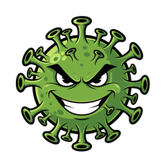 Fototapeta premium Evil Cartoon Coronavirus Character with Spikes and Grin.