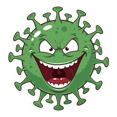 Fototapeta premium Cartoon Evil Green Virus Character with Spikes and Scary Face.
