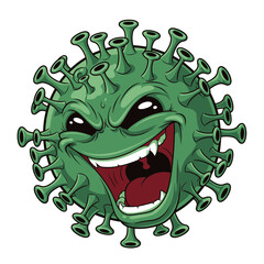 Fototapeta premium Evil Cartoon Coronavirus Character with Spikes and Scary Face.