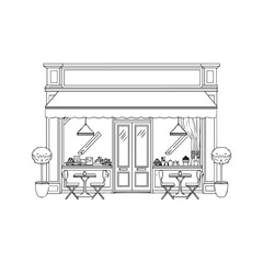 Fototapeta premium Vector illustration of a cafe storefront with outdoor seating