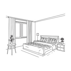 Fototapeta premium Vector illustration of a bedroom with bed, nightstands, and window
