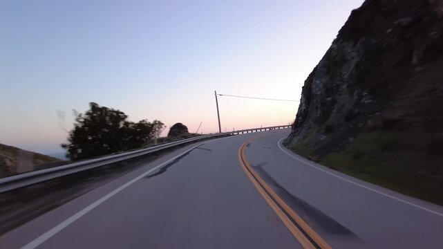 Big Sur Pacific Coast Highway Southbound 7 Ragged Point Dusk 04 Rear View MultiCam Driving Plate California USA