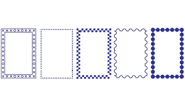 Blue rectangle frame icons with various border designs and patterns