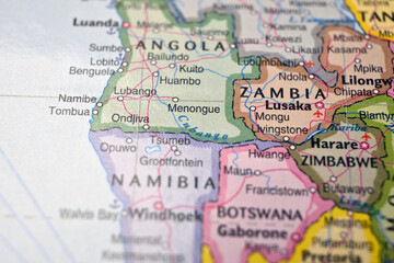 Naklejka premium Menongue Angola – Map Location with Blurred Background
