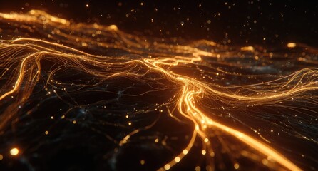 Obraz premium Abstract glowing lines and particles on a dark background