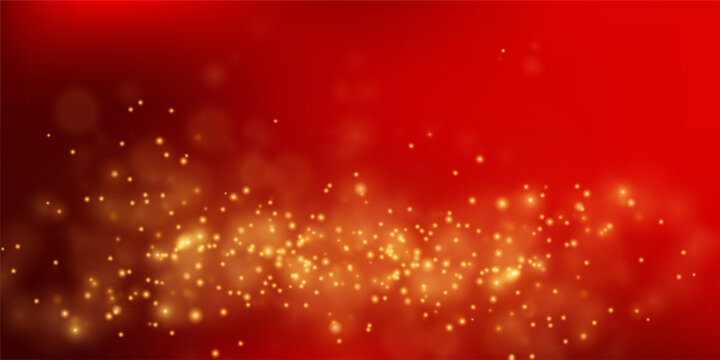Abstract red sparkle pattern with glitter bokeh on black backdrop. Party celebration design features shimmering light effects, golden particles, and festive holiday glow.