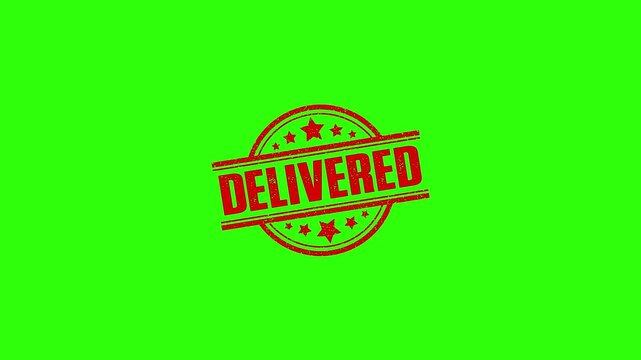 Round seal Delivered Rubber Stamp Slide up to down animation. delivered rubber stamp motion graphics. texture rubber stamp 4k video footage.