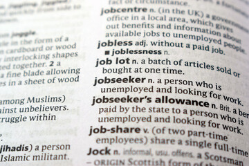 Fototapeta premium English Dictionary Page Close Up With The Word Definition Of - jobseeker