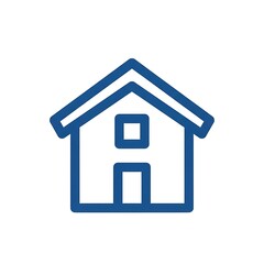 Fototapeta premium A simple, geometric illustration of a house. The outline is thick, blue, and clean. It features a roof, door, and windows