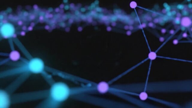 Abstract network of glowing nodes and connecting lines on a dark background