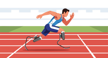 Obraz premium Athlete with prosthetic legs running on a track (1)
