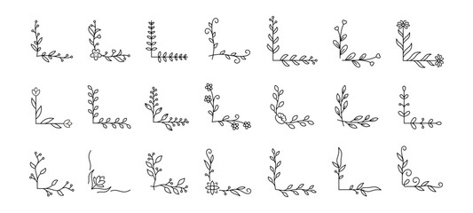 Hand-drawn floral corner ornaments set