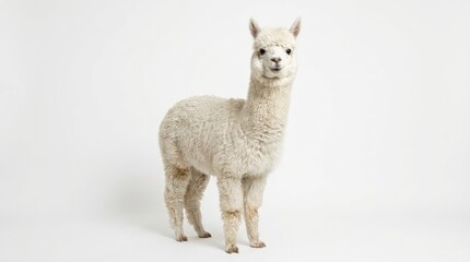 Obraz premium White alpaca standing alone indoors.